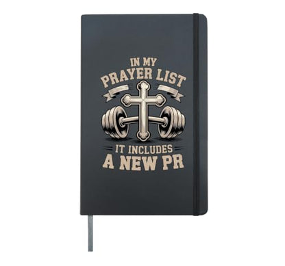 In My Prayer List Jesus Bible Christian Workout Weightlifter Hardcover Journal, Black