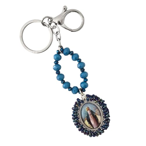 Sabeli Handmade Keychain Clip Holder - Catholic Rosary Bead Prayer - Religious Gifts Men Women - Llavero Catolico Regalo - color: Virgin Mary Dark Blue