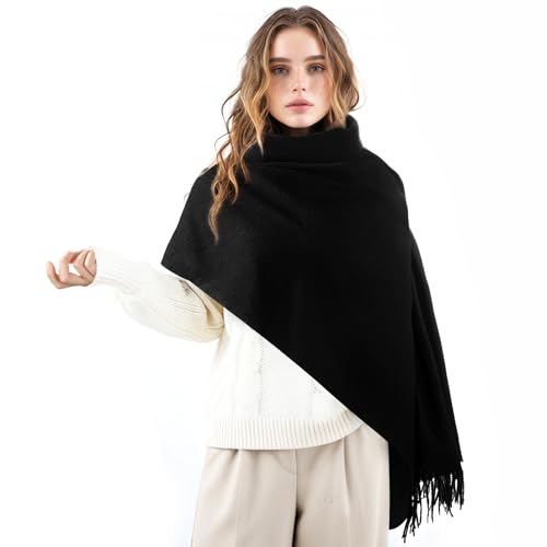 Clothirily Womens Winter Scarf, Oversized Long Blanket Plaid Shawl Wrap - color: Black