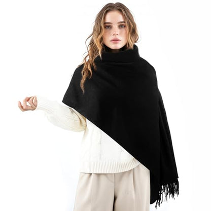 Clothirily Womens Winter Scarf, Oversized Long Blanket Plaid Shawl Wrap - color: Black