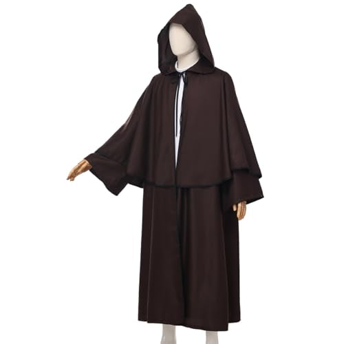 BLESSUME Friar Hooded Robe Monk Renaissance Priest Halloween Medieval Role Play Costume - color: Brown, size: Large