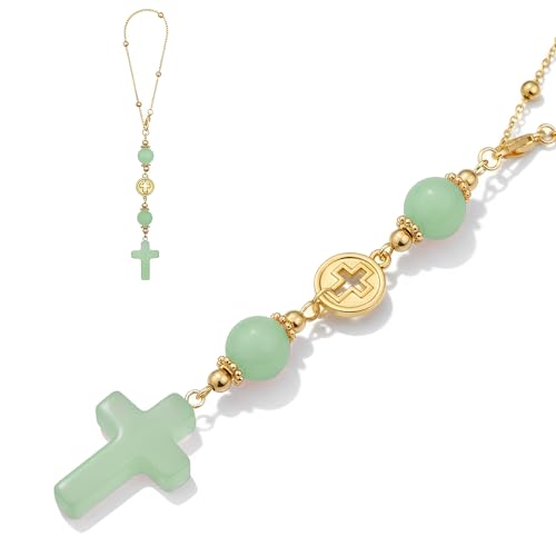 Crystal Cross Car Charm for Rearview Mirror, Car Mirror Hanging Accessories, Christian Cross Car Decor Ornament, Cute Car Charm for Women Drivers Mom (Green) - color: Green