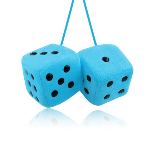 Stylish Fuzzy Dice for Car Hanging Ornament,Funny Plush Dice Rear View Mirror Accessories,Car Accessories Interior Cute Mirror Hanging Accessories (Blue) - color: Blue