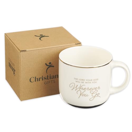 Christian Art Gifts Large Ceramic Coffee & Tea Mug for Men & Women - color: White & Gold/Wherever You Go, size: 14 Ounces
