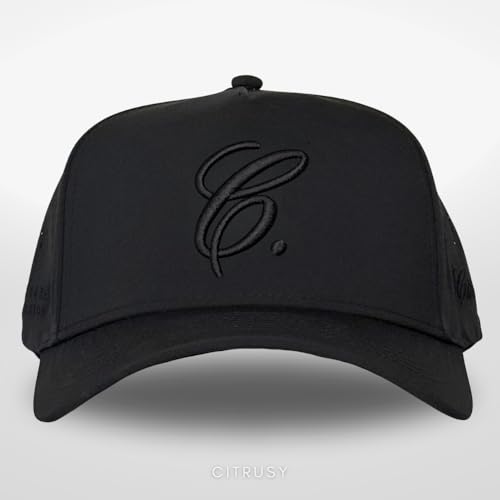 CITRUSY Athletic Trucker Golf Hat | Performance Mens 5 Panel Cap | Cool Breathable Waterproof Workout Running Snapback - color: Signature C. | Black