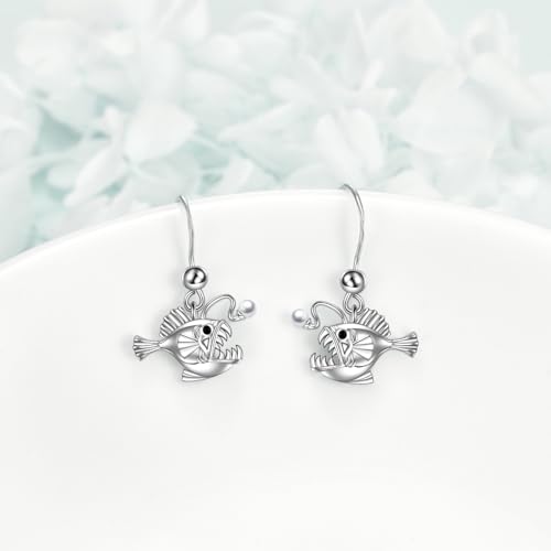 Crab/Mushroom/Lobster/Bat/Angler Fish/Tiger/Elephant/Jellyfish/Flamingo/Scorpion Earrings Dangling Sterling Silver Created Blue Opal Earrings Jewelry Gifts for Women Girls… - style: Angler Fish