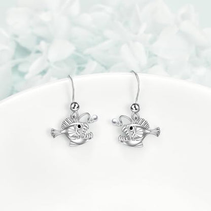 Crab/Mushroom/Lobster/Bat/Angler Fish/Tiger/Elephant/Jellyfish/Flamingo/Scorpion Earrings Dangling Sterling Silver Created Blue Opal Earrings Jewelry Gifts for Women Girls… - style: Angler Fish