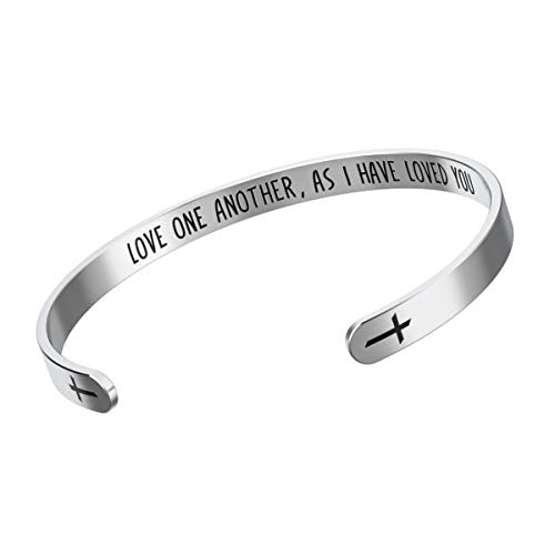 Happy Kisses Love One Another As I Have Loved You Cross Bracelet – Religious Bracelet – John 15:12 — Catholic or Christian Women & Girls - style: Love One Another