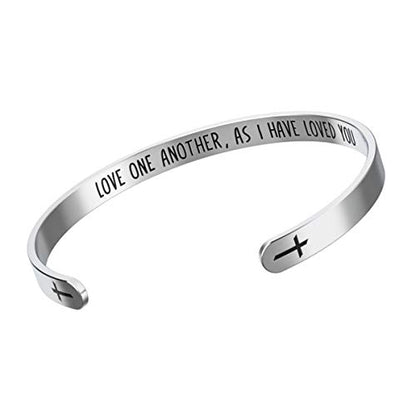 Happy Kisses Love One Another As I Have Loved You Cross Bracelet – Religious Bracelet – John 15:12 — Catholic or Christian Women & Girls - style: Love One Another