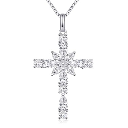925 Sterling Silver Cross Necklace for Women，Birthday Delicate Star Cross Necklace Jewelry Gifts for Women，Birthstone Religious Jewelry for Mom, Chain 18 inch - color: D. 4. White-April-CZ