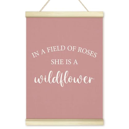 LWBEO In A Field Of Roses She Is A Wildflower Poster Hanger Frame, Girl Nursery Wildflower Wooden Canvas Art Print, Pink Positive Wall Art for Toddler Baby Girls Room Bedroom Playroom 12x16in -03 - color: In A Field Of Roses She Is A Wildflower