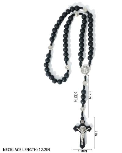 Wooden Rosary Beads, Rosarios Catolicos with Metal Cross for Men & Women - color: Pine Black
