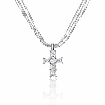 SEADAY Layered Gold Necklace for Women,14K Plated Stackable Pendant Set - color: Silver - Diamond Cross
