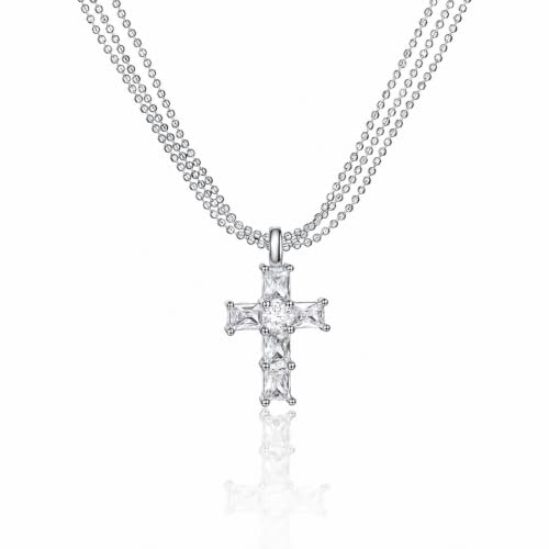 SEADAY Layered Gold Necklace for Women,14K Plated Stackable Pendant Set - color: Silver - Diamond Cross