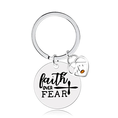 Uloveido Stainless Steel Faith Cross Keychain & Jesus Loves Me Christian Keyring Mustard Seed Charms Religious Jewelry - style: Faith Over Fear-heart Mountain