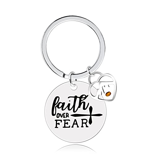 Uloveido Stainless Steel Faith Cross Keychain & Jesus Loves Me Christian Keyring Mustard Seed Charms Religious Jewelry - style: Faith Over Fear-heart Mountain