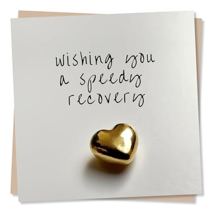 Get Well Soon Card - Wishing You A Speedy Recovery - Beautiful Gold Heart Design - Made in UK