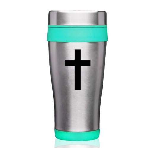 16oz Insulated Stainless Steel Travel Mug Coffee Mug Tumbler Cross Christian (Teal) - color: Teal