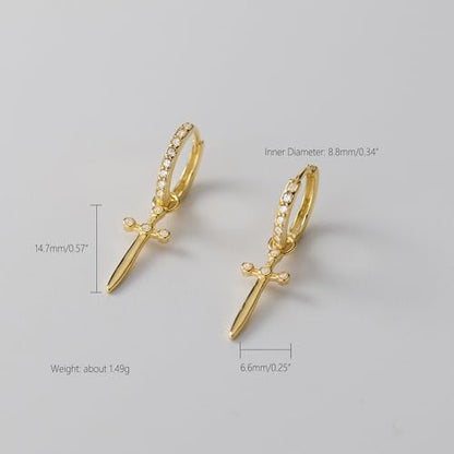 SUYACS Dainty 14k Gold Plated Cross Drop Dangle Earrings for Women - color: Style 2-Silver