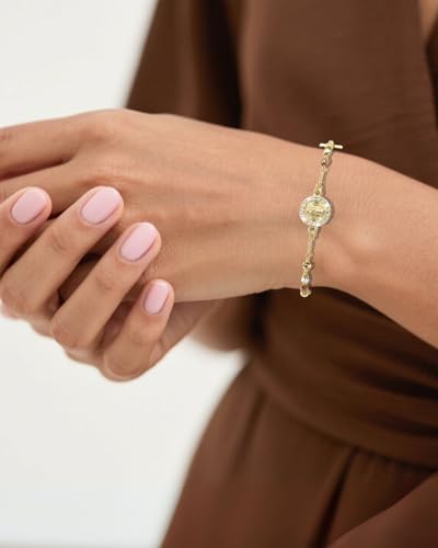 J&H DiaJuvelo Catholic Rosary Bracelet for Women 14K Gold Virgin Mary Rosarios Jesus Cross Charm Link Chain Virgen de Guadalupe Religious Jewelry Gifts for Confirmation Baptism First Communion - style: Gold Rosary E