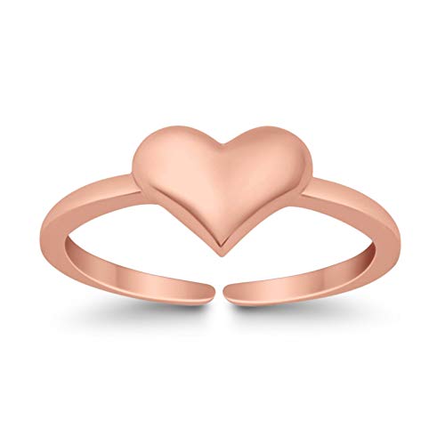 Blue Apple Co. Adjustable Heart Toe Ring Band 925 Sterling Silver (6mm) - color: Rose Tone, Sterling Silver