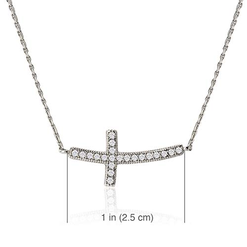 A+O Sideways Cross Necklace, Religious Gift in Silver, Rose Gold or Gold