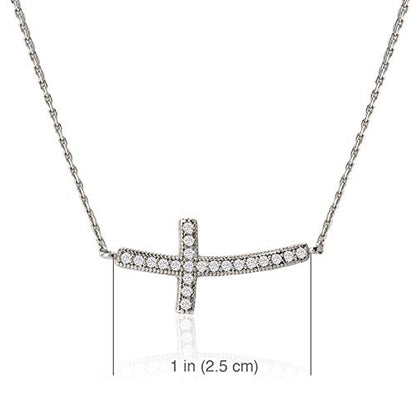 A+O Sideways Cross Necklace, Religious Gift in Silver, Rose Gold or Gold