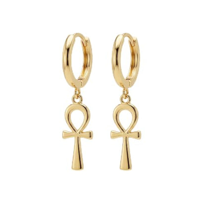 VACRONA Gold Heart Hoop Earrings Huggie Earrings for Women 14k Gold Plated Small Hoops Earrings - color: Ankh GD