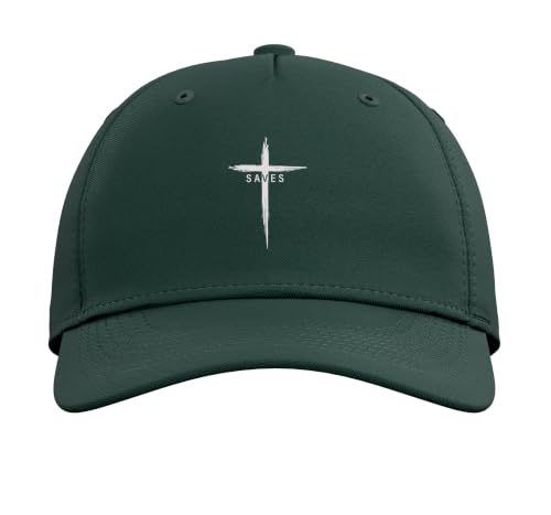Cool Christian Cross Jesus Saves Men Women Graphic Christ Adjustable Baseball Hat - color: Dark Green