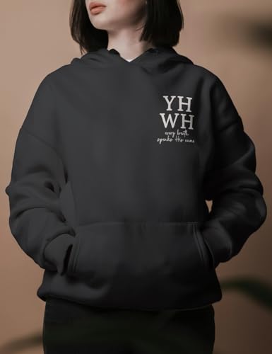 Christian Sweatshirt Women Men YHWH Hoodie Shirt Jesus Faith Inspirational Funny Letter Printed Graphic Pullover Tops - color: Black, size: Medium