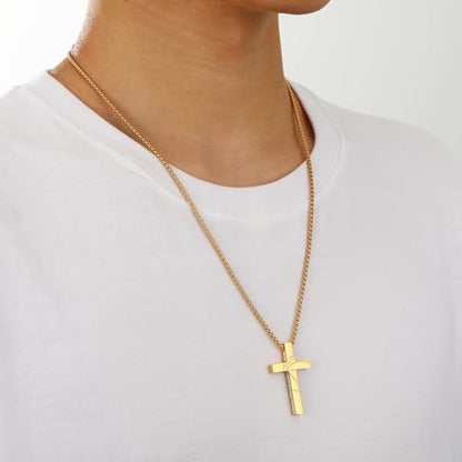 Gnamy Basketball Cross Necklace Gifts for Boys Men, Cross with Bible Verse Stainless Steel Pendant Chain Easter Christian Religious Jewelry Gifts for Him Kids Teenage Teens - color: Gold, style: Joshua 1:9