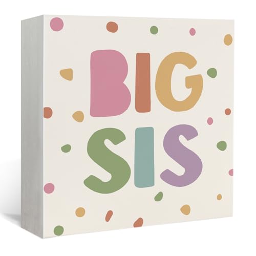 Lacama Boho Girl Nursery Wooden Box Sign, Big Sister Decorations Wood Block Signs, Twin Room Wood Sign for Toddler Girls Room Bedroom Playroom Desk Shelf Wall Decor 5x5 Inches - color: Big Sis