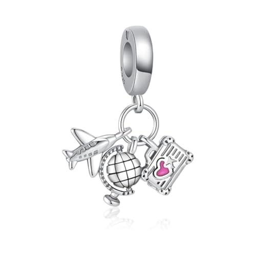 Sport Religious Charm 925 Sterling Silver Pendant,Jewelry Beads Gifts for Women Bracelet&Necklace - color: Airplane, Globe Suitcase Dangle