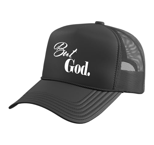 Christian Religious But God Strong Women Men of Faith Gifts Trucker Hat with Adjustable Mesh Back - color: Black