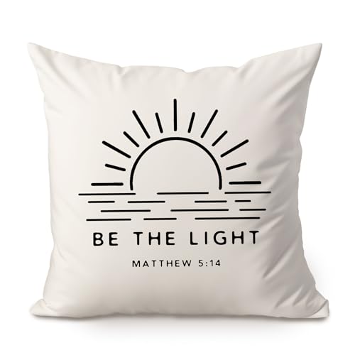 Be The Light Decorative Throw Pillow Matthew 5:14 Bible Verse Gift Religious Faith Pillow Case Christian Self Love Gift Sister Gift Family c Decor Bedroom Cushion Gift, 18x18 inches