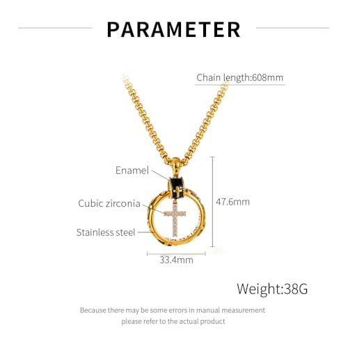Eternity Cross Ring Pendant Necklace Stainless Steel Pendant Necklace for Men Christmas Gift for Husband,Christmas Stocking Stuffer for Him - color: Diamond Accen-Gold