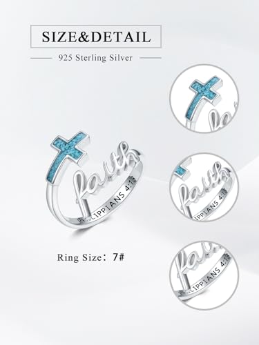 Cross Rings Faith Ring 925 Sterling Silver Adjustable Cross Wrap Ring Christian Fashion Band for Women - color: D