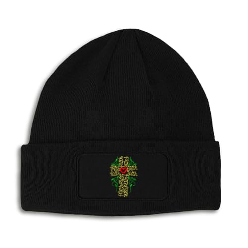 Custom Patch Beanie Faith Cross Jesus Christian God Skull Cap Hats for Men & Women Acrylic One Size - color: Black Design Only