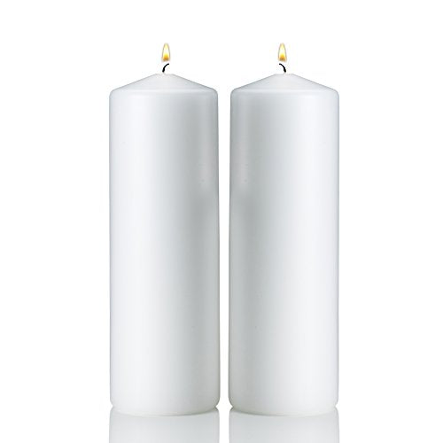 Light In The Dark White Pillar Candles - Set of 2 Unscented Candles - 9 inch Tall, 3 inch Thick - 90 Hour Clean Burn Time - color: White