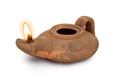 Herodian - Biblical Classic with Handle - Replica Ancient Clay Oil LAMP & Certificate of Authenticity Hanukkah-Judaica/Christian Gift - Handmade in The Holy Land - color: Herodian - Biblical Brown With Handle