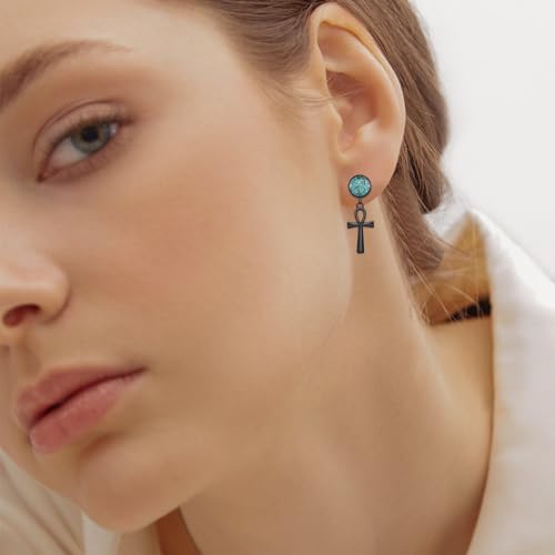 Black Dangle Drop Earrings 925 Sterling Silver Turquoise Earrings Jewelry Gifts for Women Men - style: Ankh