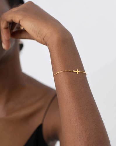 Moodear Cross Bracelet for Women, Dainty Sterling Silver/Gold Plated Gift - color: Gold Cross Bracelet