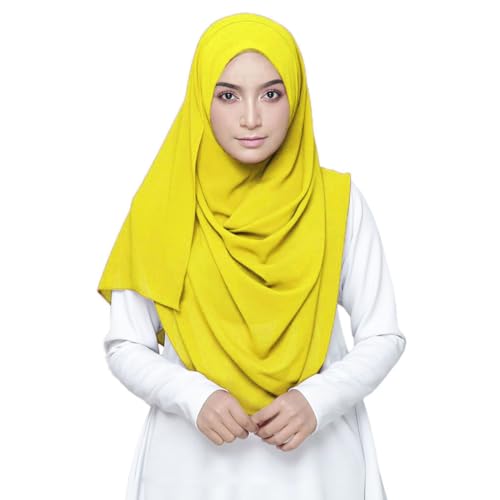 LMVERNA Solid Color Bubble Chiffon Scarf for Women Fashion Soft Hijab Long Scarfs Wrap Scarves - color: Yellow