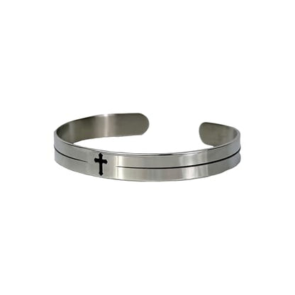 FashionJunkie4Life 925 Sterlin Silver and Stainless Steel Open Cuff Bracelet - color: Thin Cross