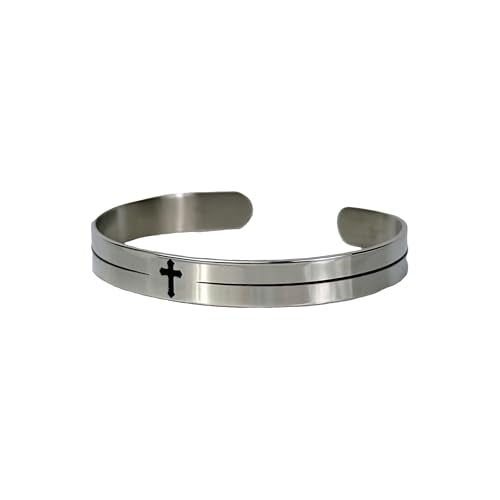 FashionJunkie4Life 925 Sterlin Silver and Stainless Steel Open Cuff Bracelet - color: Thin Cross