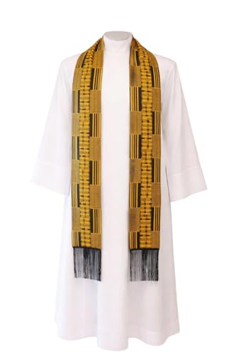 Dupsie's Kente African Print Church Clergy Pastor Choir Stole/Sash with Fringes - color: Gold