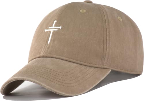 Christian Jesus Cross Vintage Hat Men Women Faith Baseball Hat Ideal Gift for Birthday Christmas Father's Mother's Day - color: Khaki