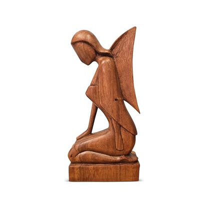 G6 Collection Wooden Handmade Abstract Statue, Kneeling Angel Figurine, 12" - style: Kneeling Angel