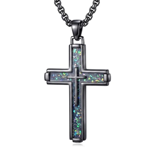 14K Gold Plated Cross Pendant Necklace Christian Jewelry Religious Gift - color: A05-Cross Black Abalone