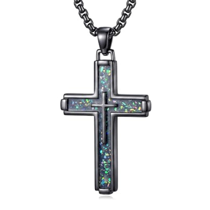 14K Gold Plated Cross Pendant Necklace Christian Jewelry Religious Gift - color: A05-Cross Black Abalone